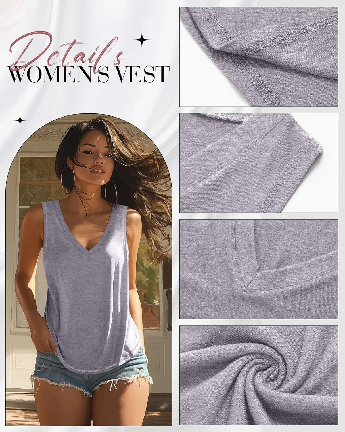 Ficerd 3 Pack Women's Tank Top 2025 Deep V Neck Summer Sleeveless Shirts Cotton Loose Fit Tops Casual Basic Workout Tunic