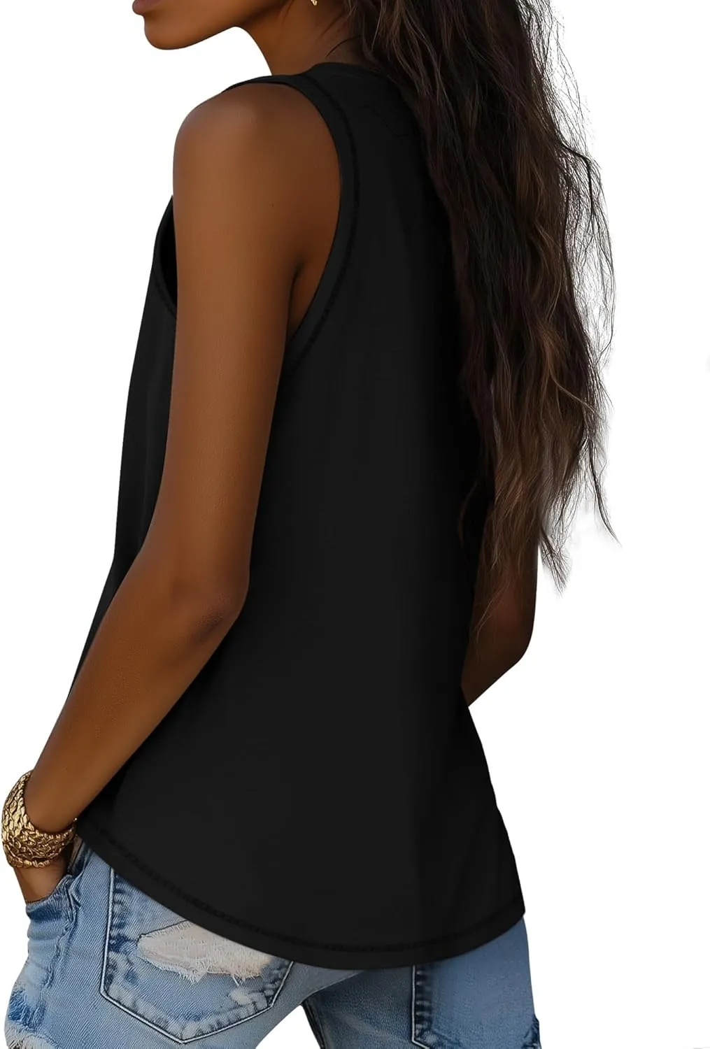 Ficerd 3 Pack Women's Tank Top 2025 Deep V Neck Summer Sleeveless Shirts Cotton Loose Fit Tops Casual Basic Workout Tunic
