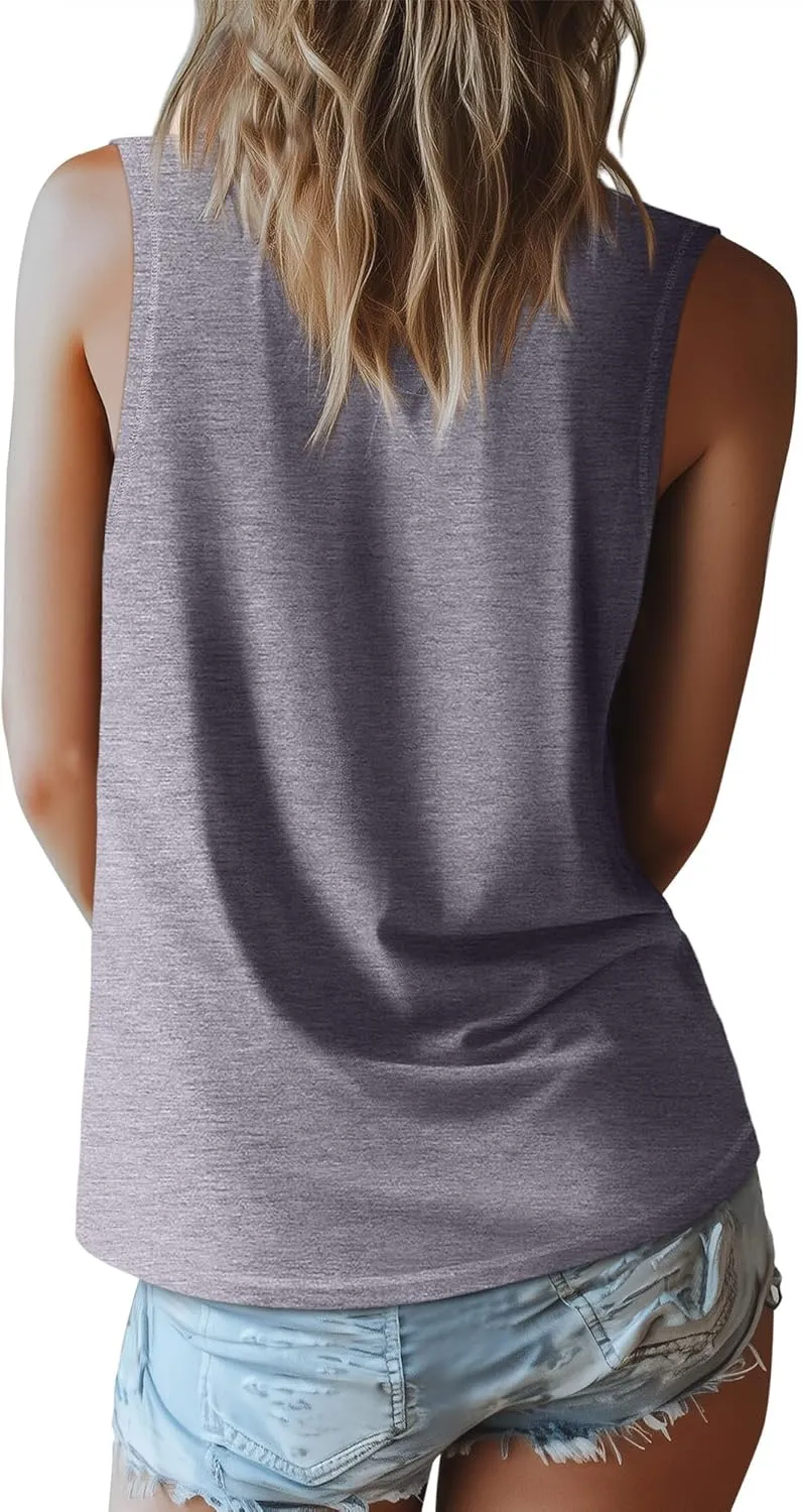 Ficerd 3 Pack Women's Tank Top 2025 Deep V Neck Summer Sleeveless Shirts Cotton Loose Fit Tops Casual Basic Workout Tunic