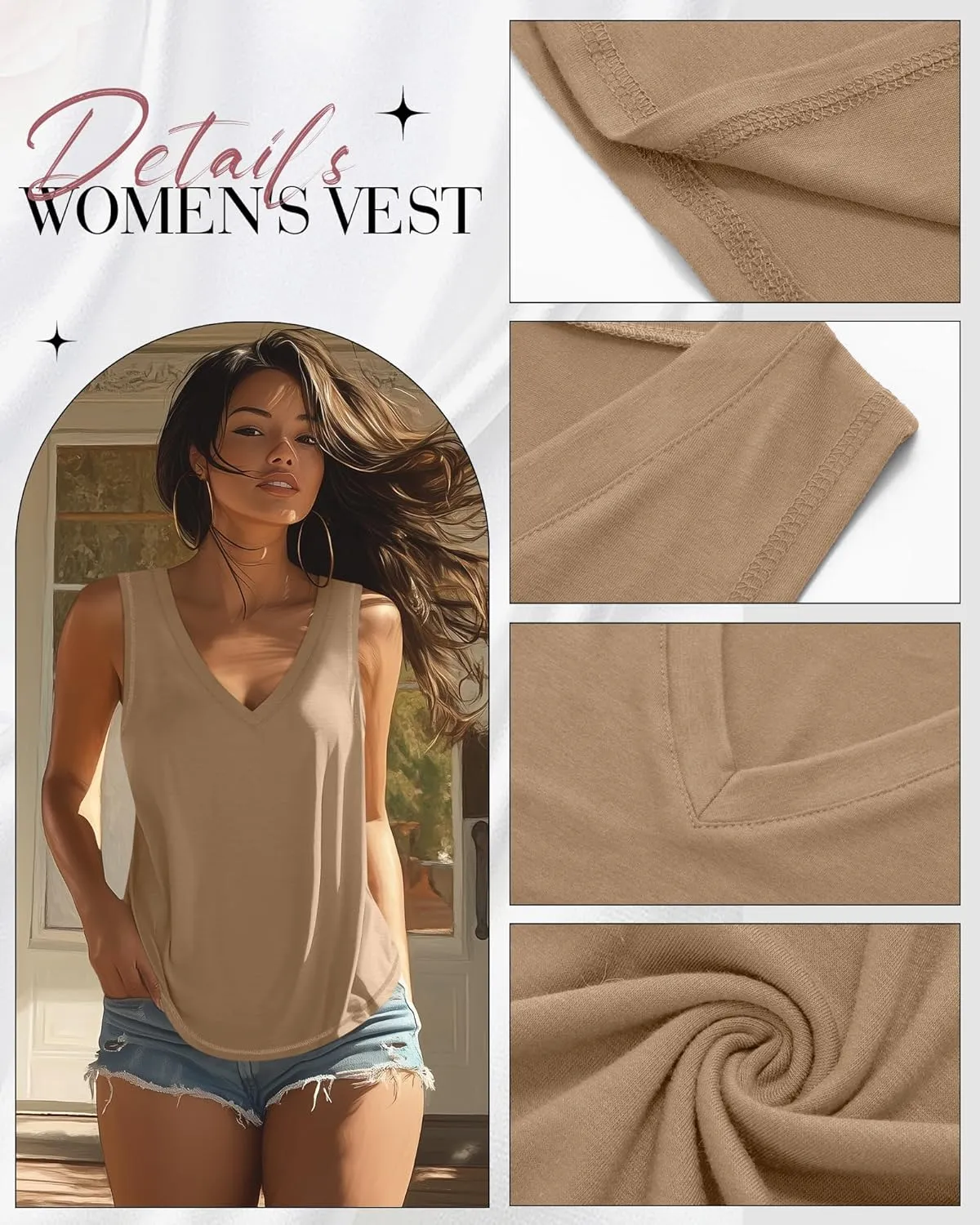Ficerd 3 Pack Women's Tank Top 2025 Deep V Neck Summer Sleeveless Shirts Cotton Loose Fit Tops Casual Basic Workout Tunic