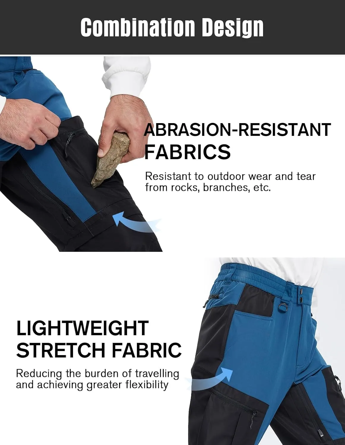 fit space Men's Reinforced Hiking Pants Tapered Zip Off Trekking Pants Convertible Vented