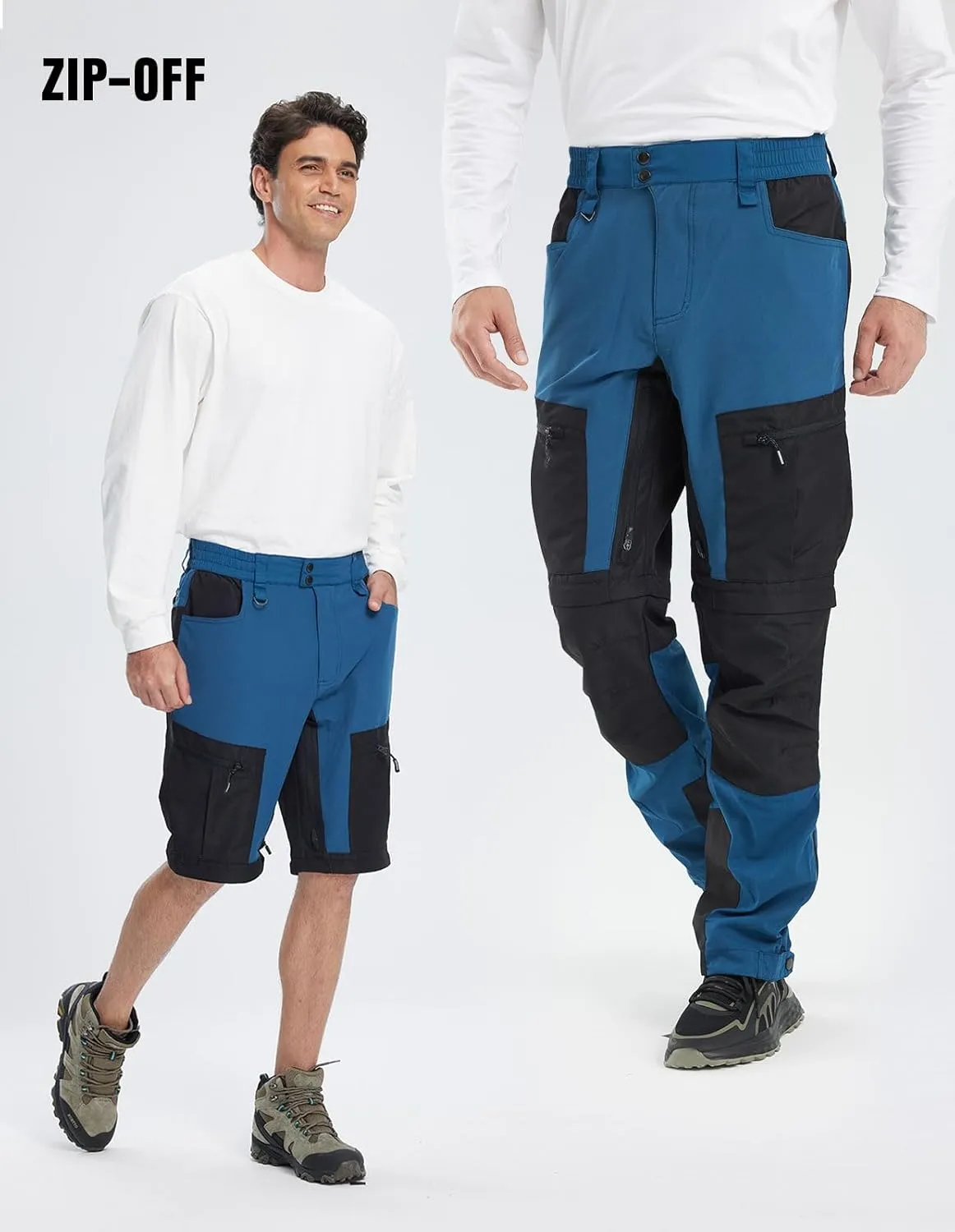 fit space Men's Reinforced Hiking Pants Tapered Zip Off Trekking Pants Convertible Vented