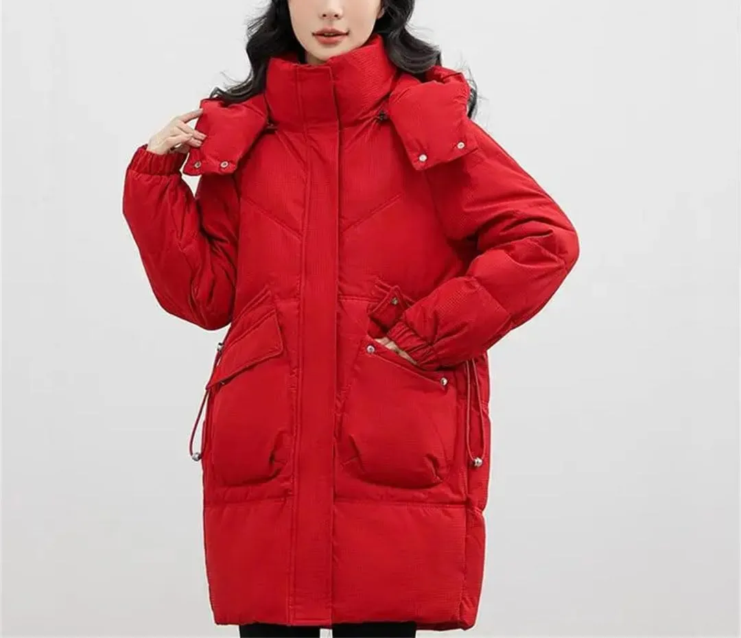 Fjnbbiot Women's Winter Puffer Jacket Overcoat Thick Down Cotton Padded Cold Coat Casual Loose Hooded Long Parkas