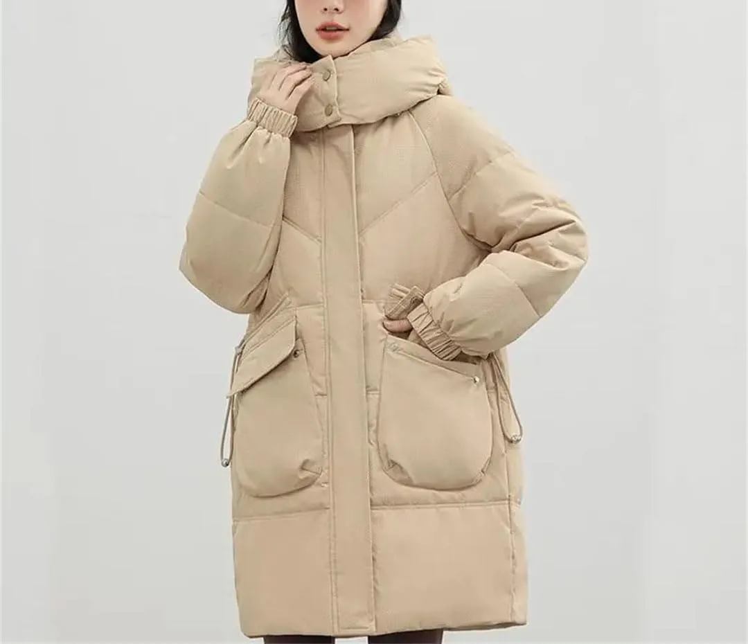 Fjnbbiot Women's Winter Puffer Jacket Overcoat Thick Down Cotton Padded Cold Coat Casual Loose Hooded Long Parkas
