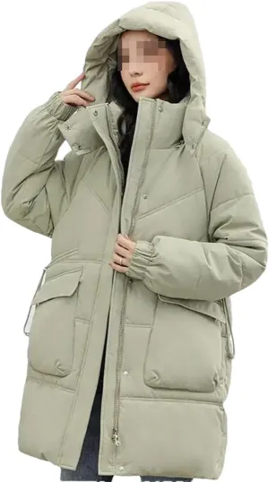 Fjnbbiot Women's Winter Puffer Jacket Overcoat Thick Down Cotton Padded Cold Coat Casual Loose Hooded Long Parkas