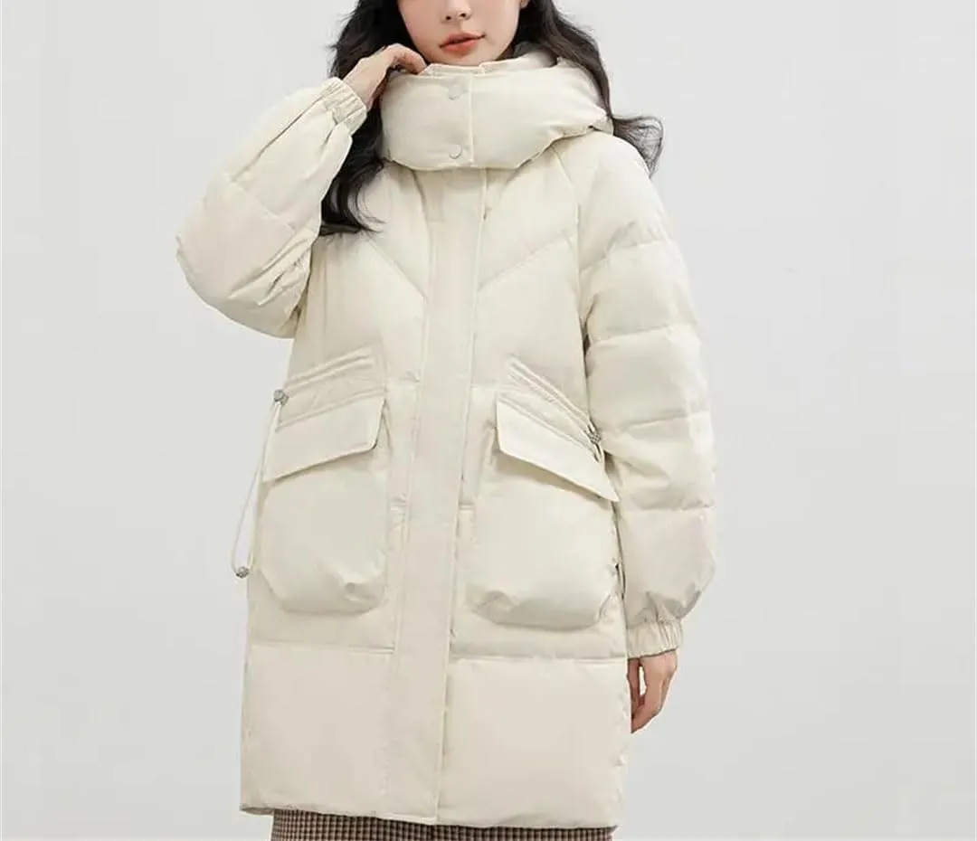 Fjnbbiot Women's Winter Puffer Jacket Overcoat Thick Down Cotton Padded Cold Coat Casual Loose Hooded Long Parkas