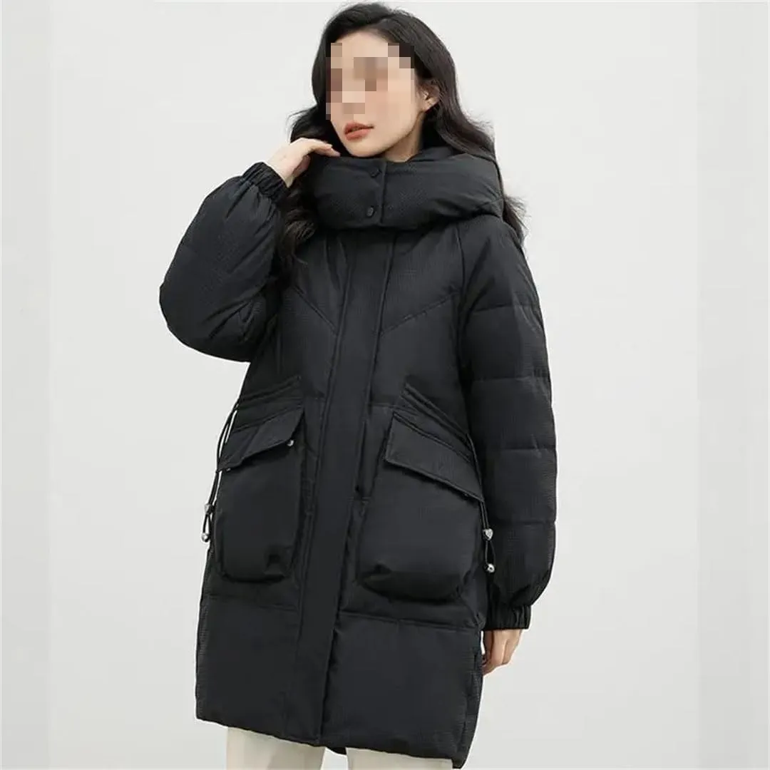 Fjnbbiot Women's Winter Puffer Jacket Overcoat Thick Down Cotton Padded Cold Coat Casual Loose Hooded Long Parkas