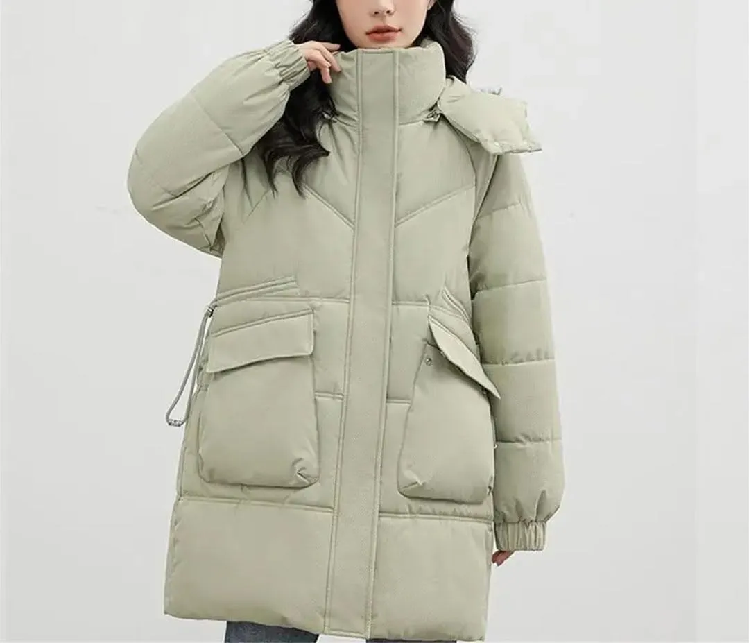 Fjnbbiot Women's Winter Puffer Jacket Overcoat Thick Down Cotton Padded Cold Coat Casual Loose Hooded Long Parkas