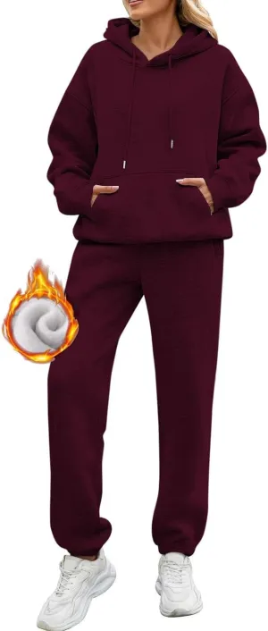 Fleece Jogger Sets for Women 2 Piece Oversized Hoodie Sweatshirt Fuzzy Sweatpants Lounge Set Winter Outfit w/Pockets