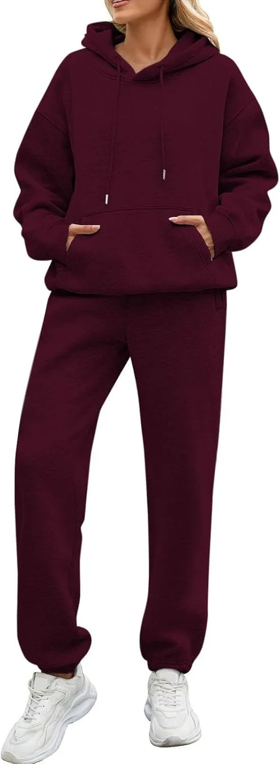 Fleece Jogger Sets for Women 2 Piece Oversized Hoodie Sweatshirt Fuzzy Sweatpants Lounge Set Winter Outfit w/Pockets