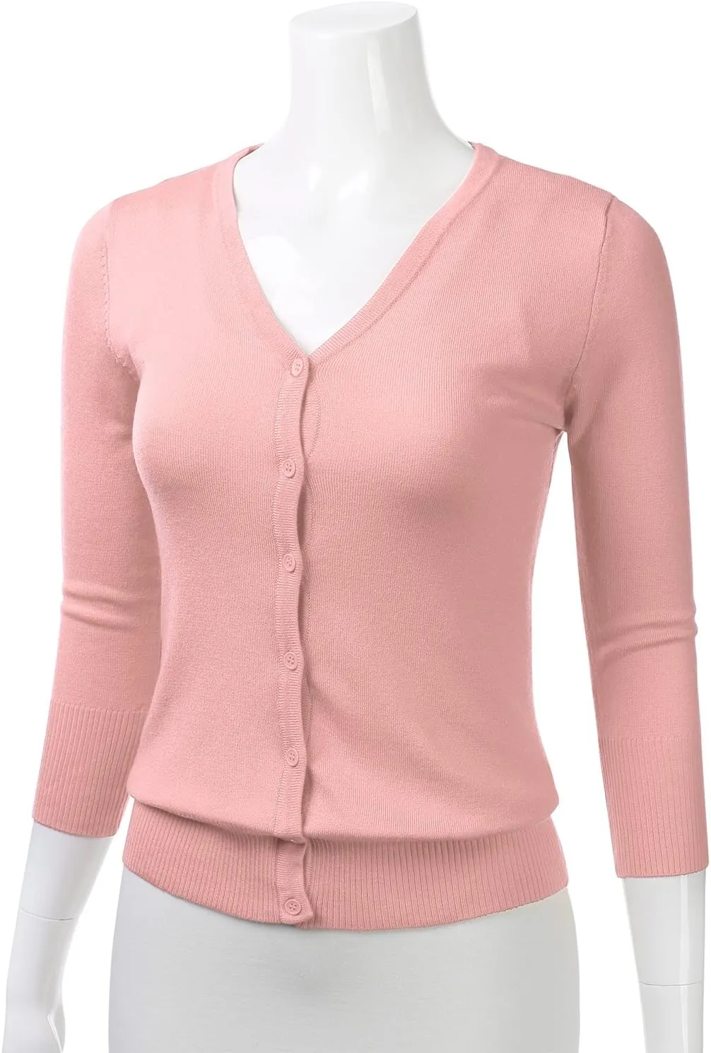 FLORIA Women's Button Down 3/4 Sleeve V-Neck Stretch Knit Cardigan Sweater (S-3X)