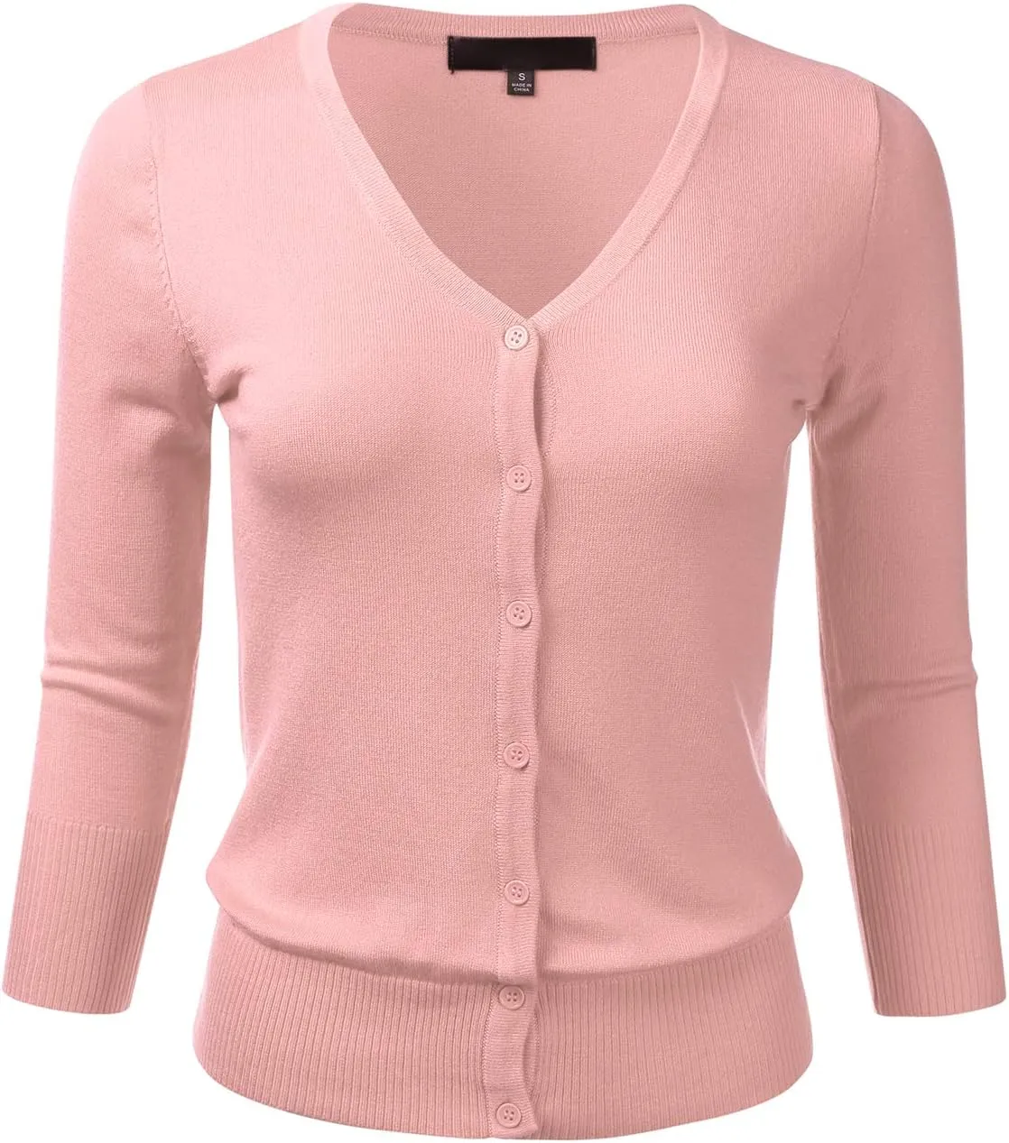 FLORIA Women's Button Down 3/4 Sleeve V-Neck Stretch Knit Cardigan Sweater (S-3X)