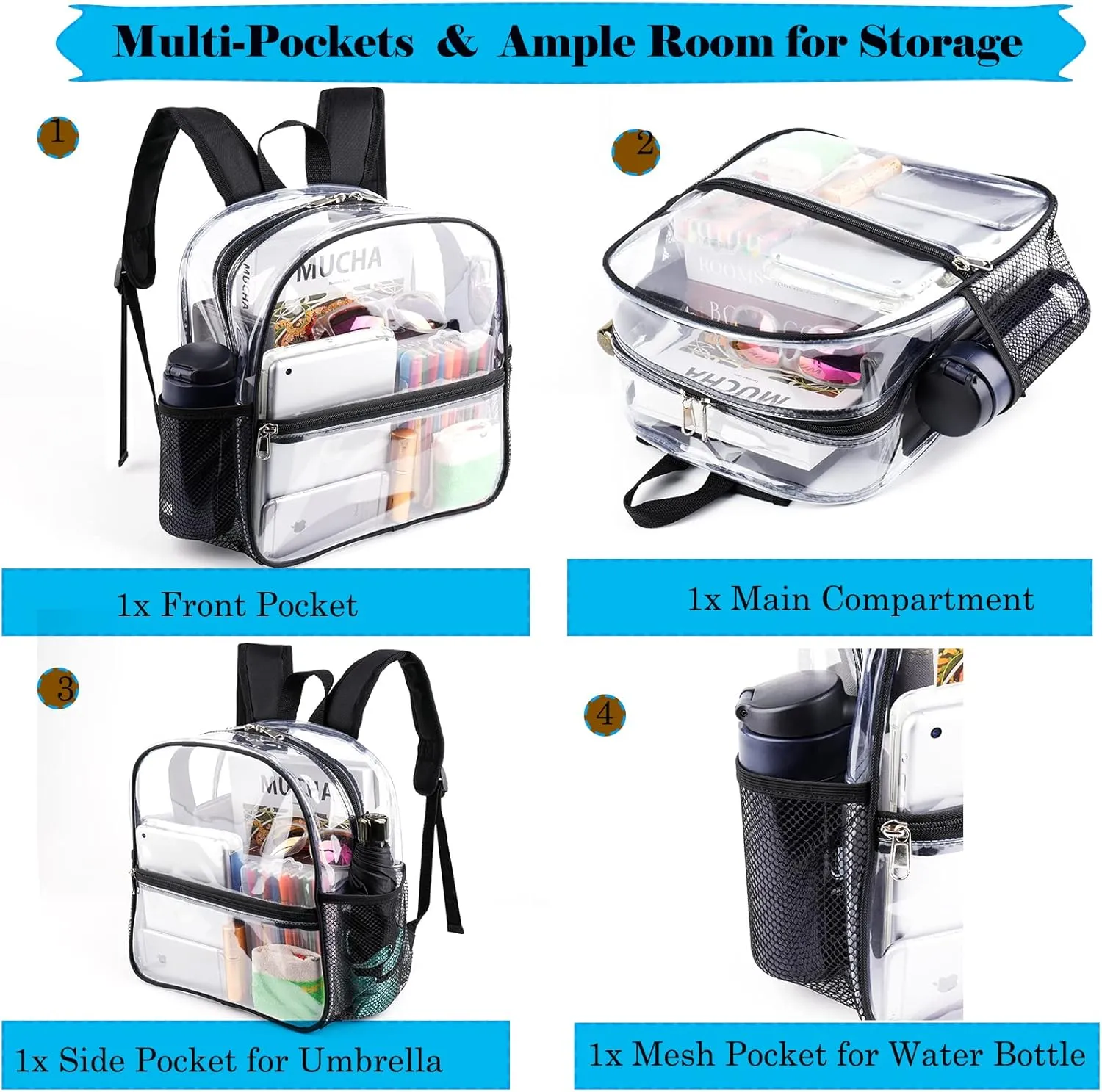 Fomaris Small Clear Backpack 12x12x6 Stadium Approved Clear Backpacks for Sports Event Concert Game (2 pieces)
