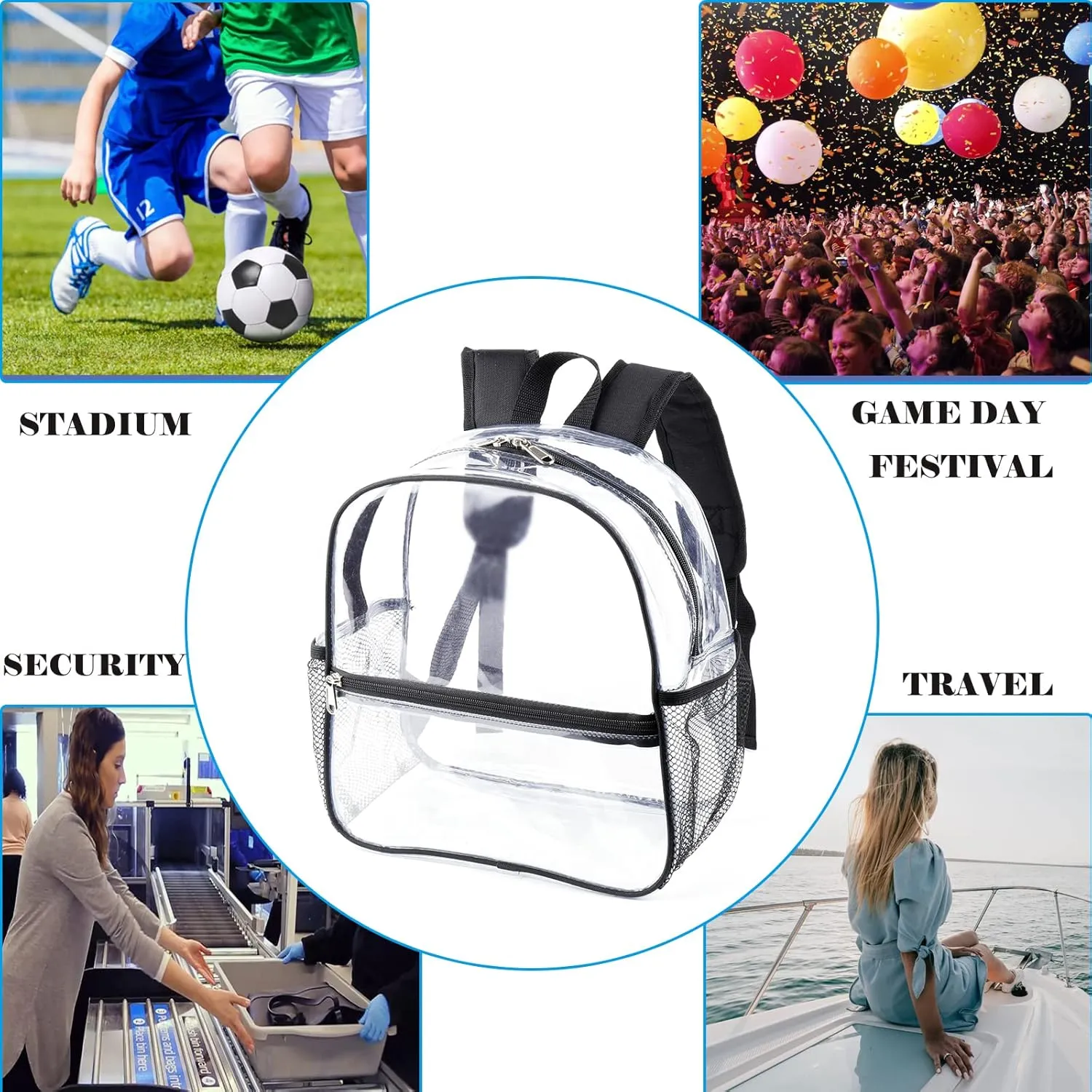 Fomaris Small Clear Backpack 12x12x6 Stadium Approved Clear Backpacks for Sports Event Concert Game (2 pieces)