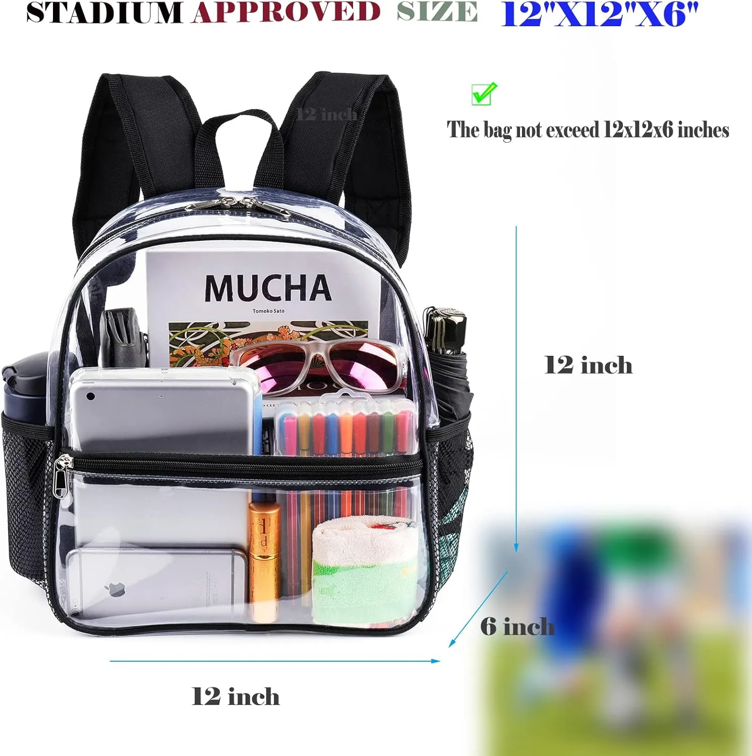Fomaris Small Clear Backpack 12x12x6 Stadium Approved Clear Backpacks for Sports Event Concert Game (2 pieces)