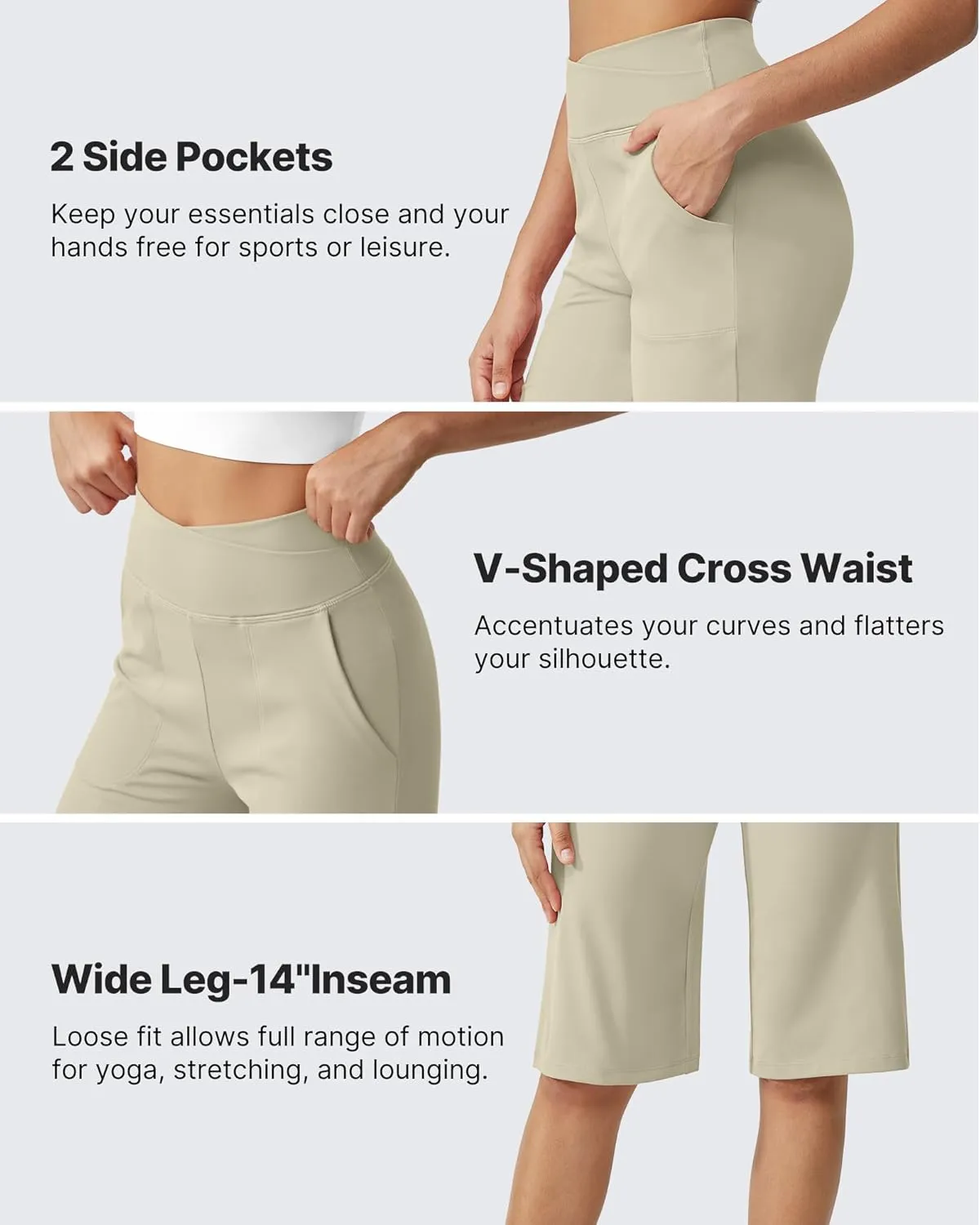 G4Free Capri Pants for Women 14" Knee Length Wide Leg Yoga Capris Dressy Casual Summer Crop Pants with Pockets