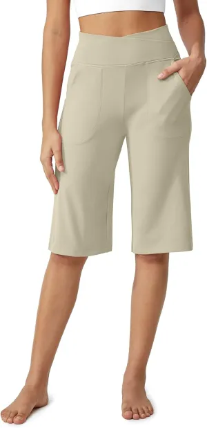 G4Free Capri Pants for Women 14" Knee Length Wide Leg Yoga Capris Dressy Casual Summer Crop Pants with Pockets