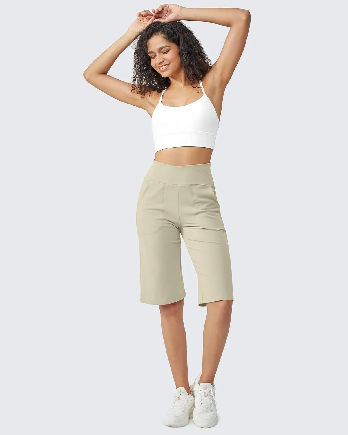 G4Free Capri Pants for Women 14" Knee Length Wide Leg Yoga Capris Dressy Casual Summer Crop Pants with Pockets