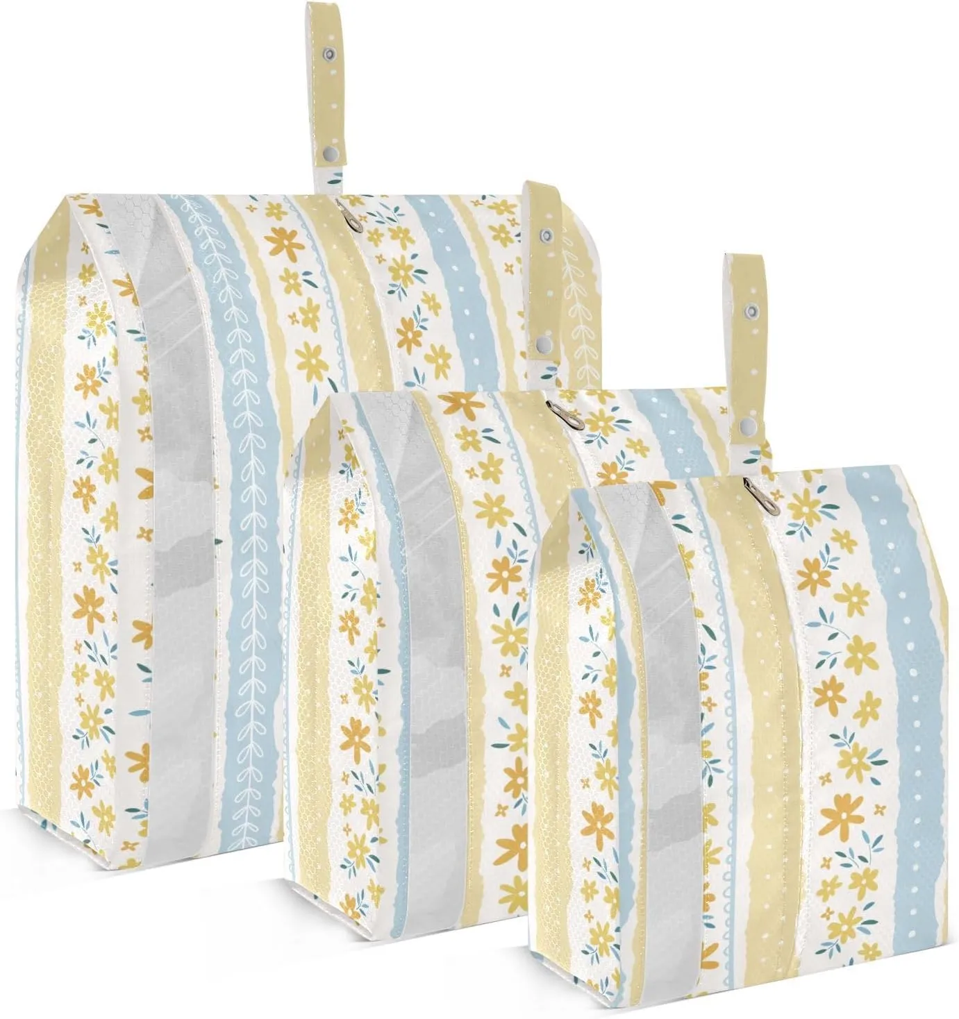 Garment Bag Closet Storage, Luggage Space Saver, Yellow Stripes Flowers, Waterproof, 3 Set Travel Packing Cubes For Suitcases,Organizadores De Maletas Para