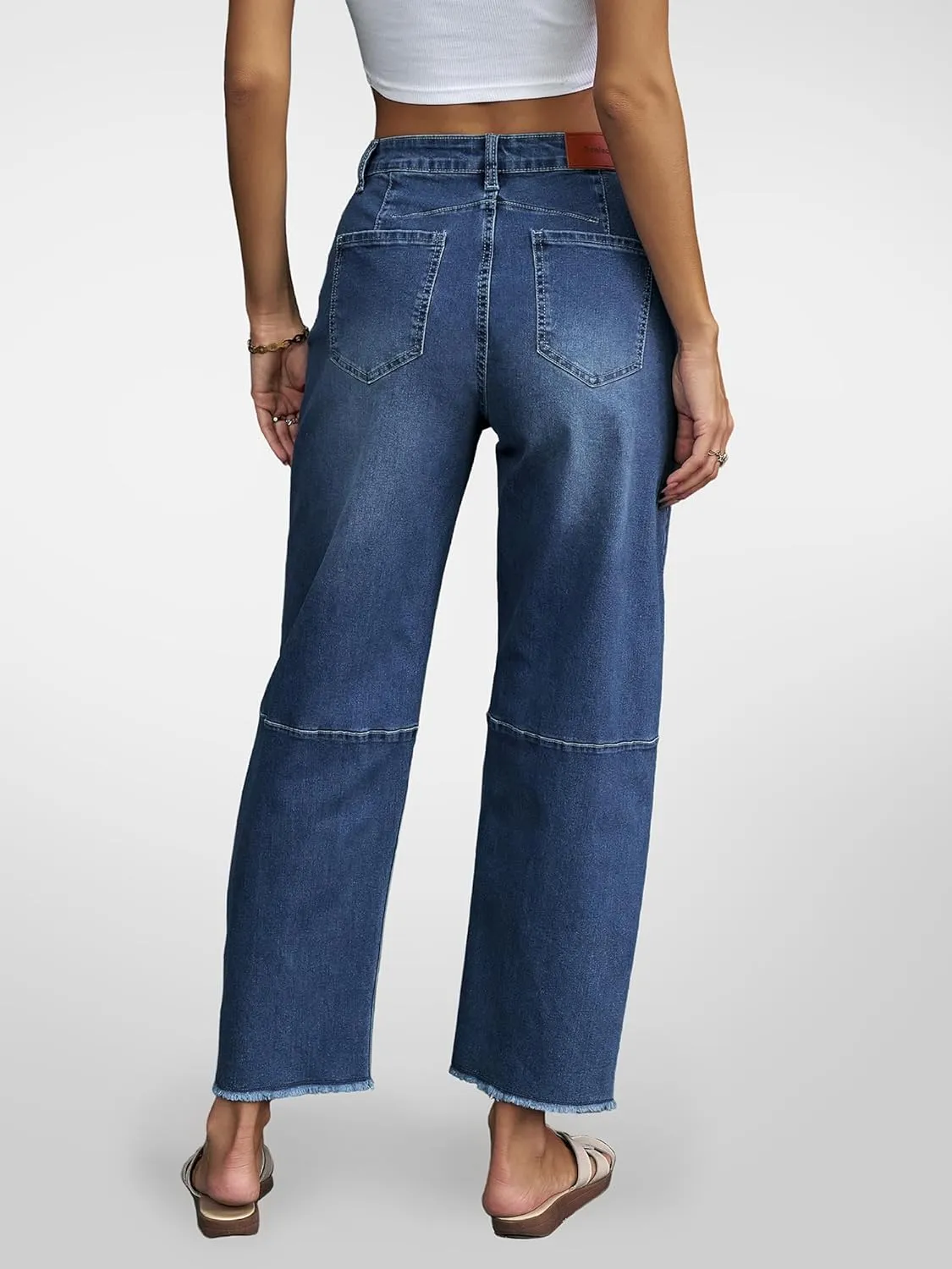 Genleck Barrel Jeans Women Wide Leg - Vintage Baggy Ripped Jeans Y2k Boyfriend Ankle Denim Pants