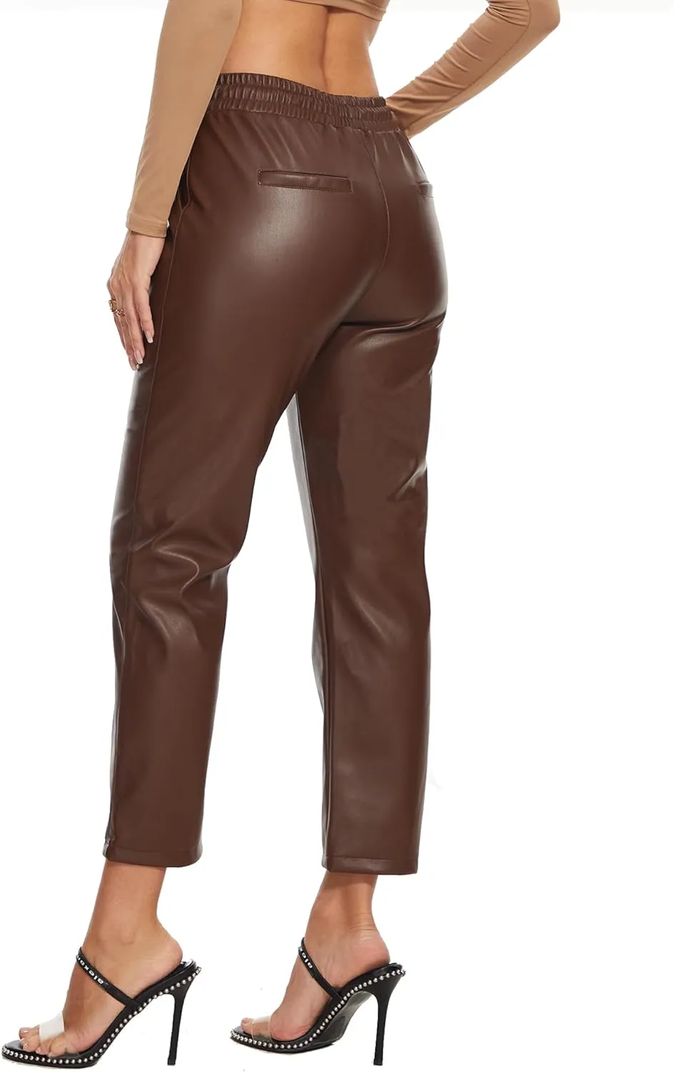 Ginasy Faux Leather Pants for Women High Waist Pleather Jogger Pants Straight Leg Trousers with Pockets