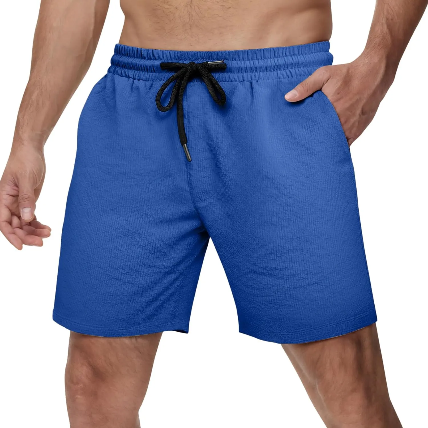 GINGTTO Mens Beach Shorts 7 inch Quick Dry Swim Trunks No Liner Seersucker Vacation Shorts for Men Elastic Waist