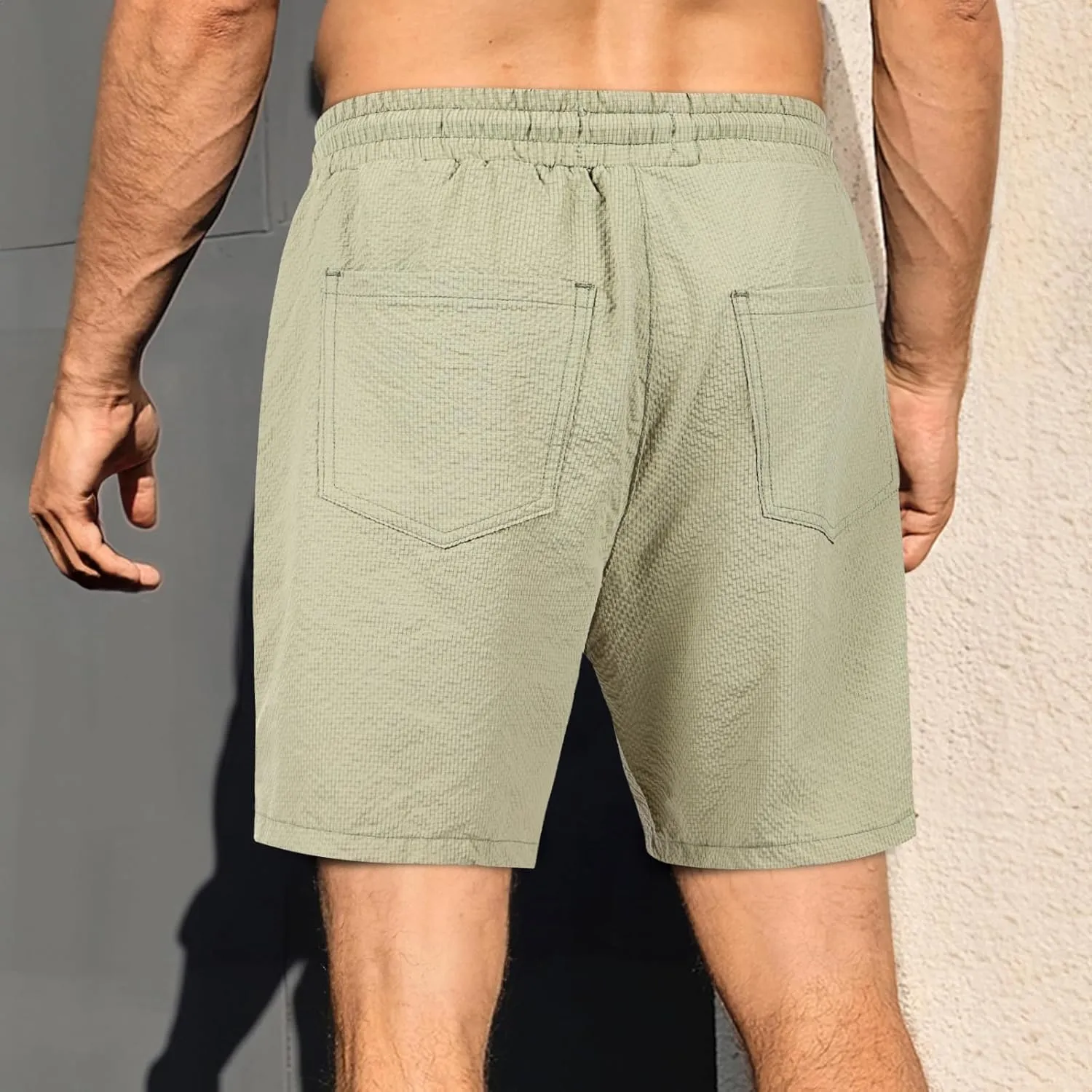 GINGTTO Mens Beach Shorts 7 inch Quick Dry Swim Trunks No Liner Seersucker Vacation Shorts for Men Elastic Waist