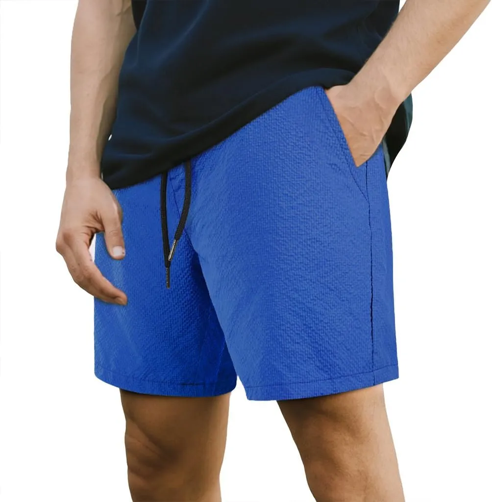 GINGTTO Mens Beach Shorts 7 inch Quick Dry Swim Trunks No Liner Seersucker Vacation Shorts for Men Elastic Waist