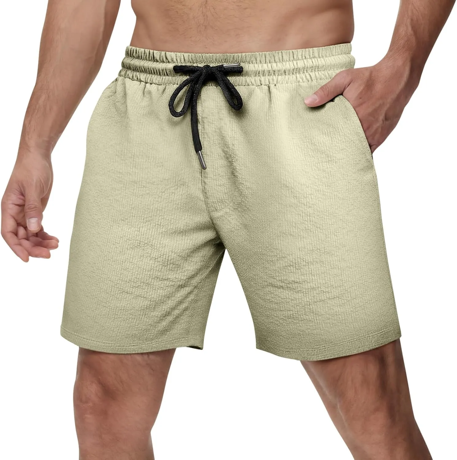 GINGTTO Mens Beach Shorts 7 inch Quick Dry Swim Trunks No Liner Seersucker Vacation Shorts for Men Elastic Waist