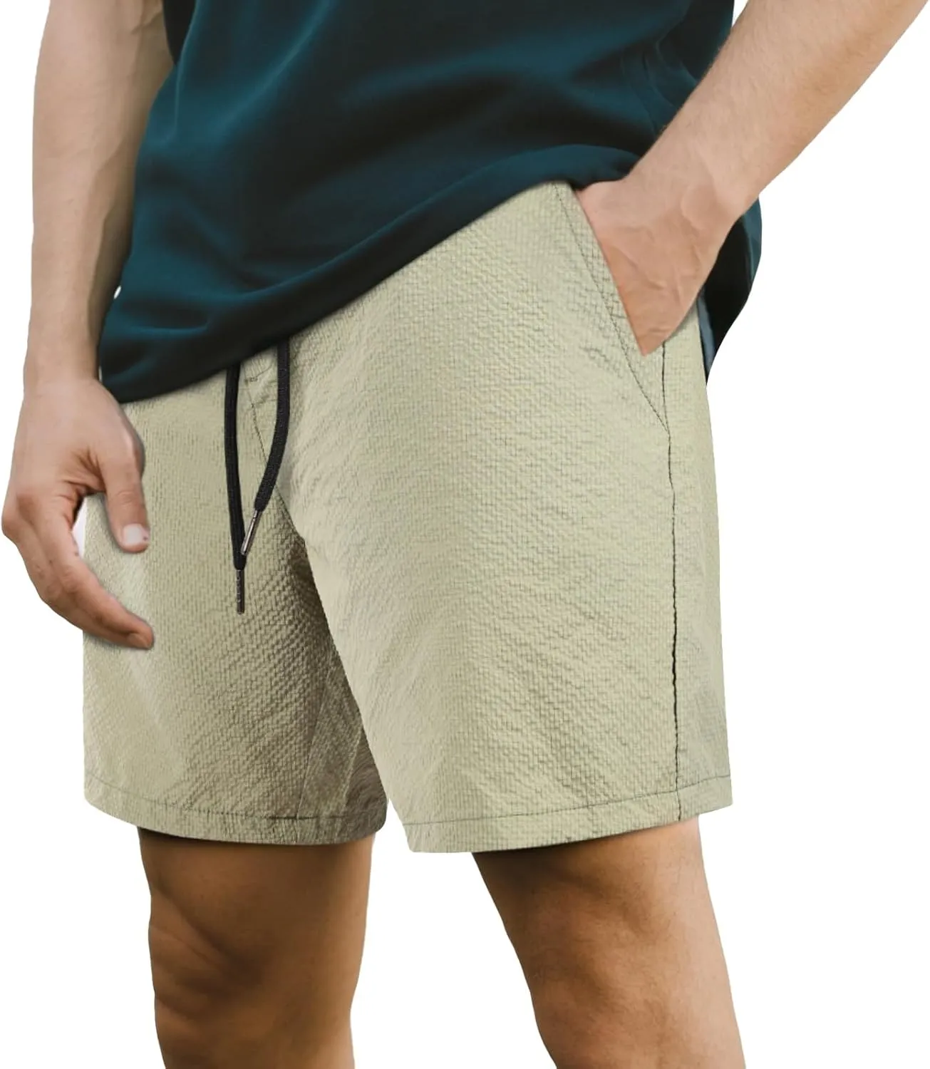 GINGTTO Mens Beach Shorts 7 inch Quick Dry Swim Trunks No Liner Seersucker Vacation Shorts for Men Elastic Waist
