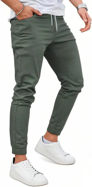 GINGTTO Mens Slim Fit Joggers Short Length Fitted Stretch Pants Elastic Waist Drawstring Tapered Leg