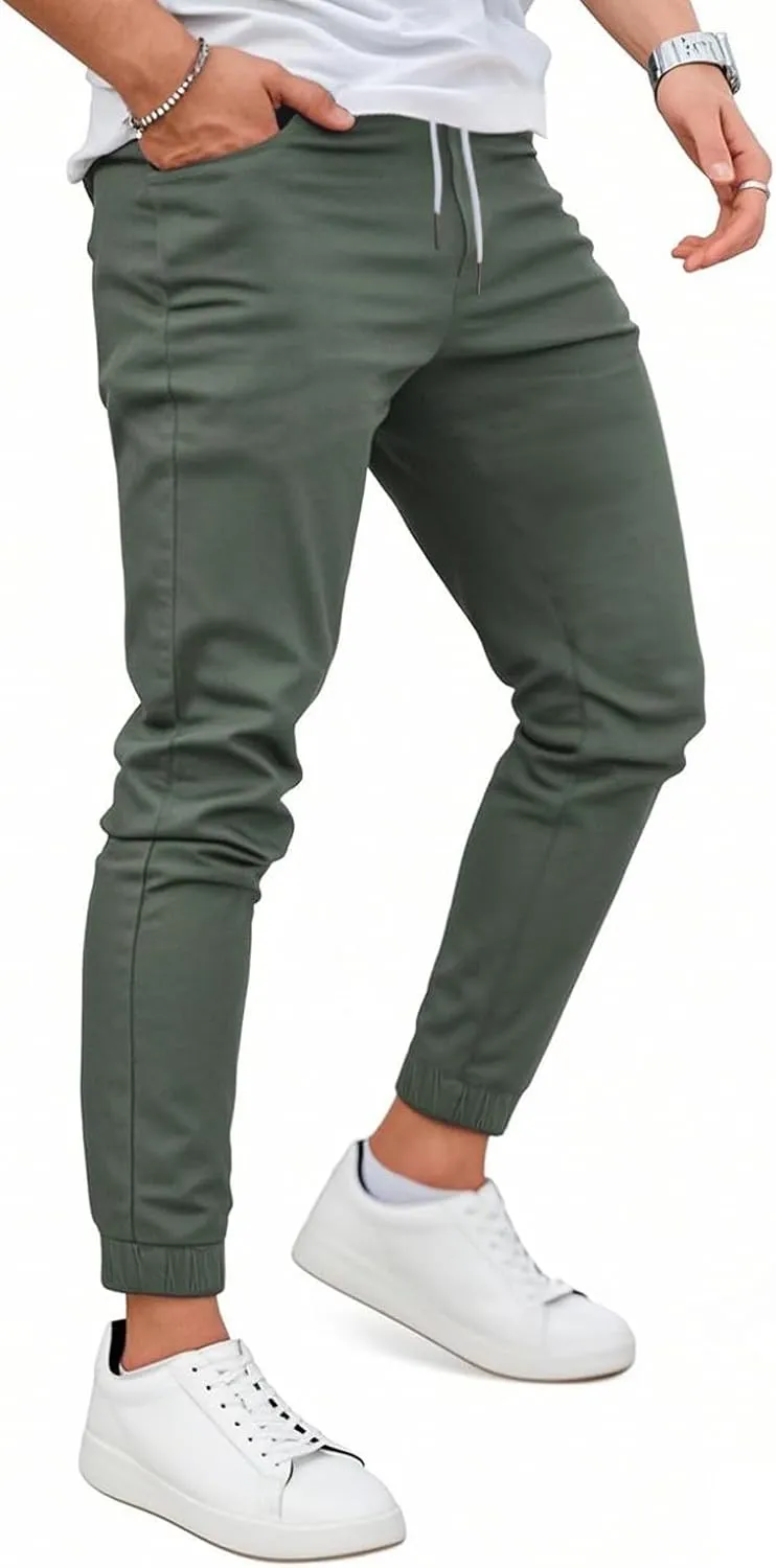 GINGTTO Mens Slim Fit Joggers Short Length Fitted Stretch Pants Elastic Waist Drawstring Tapered Leg