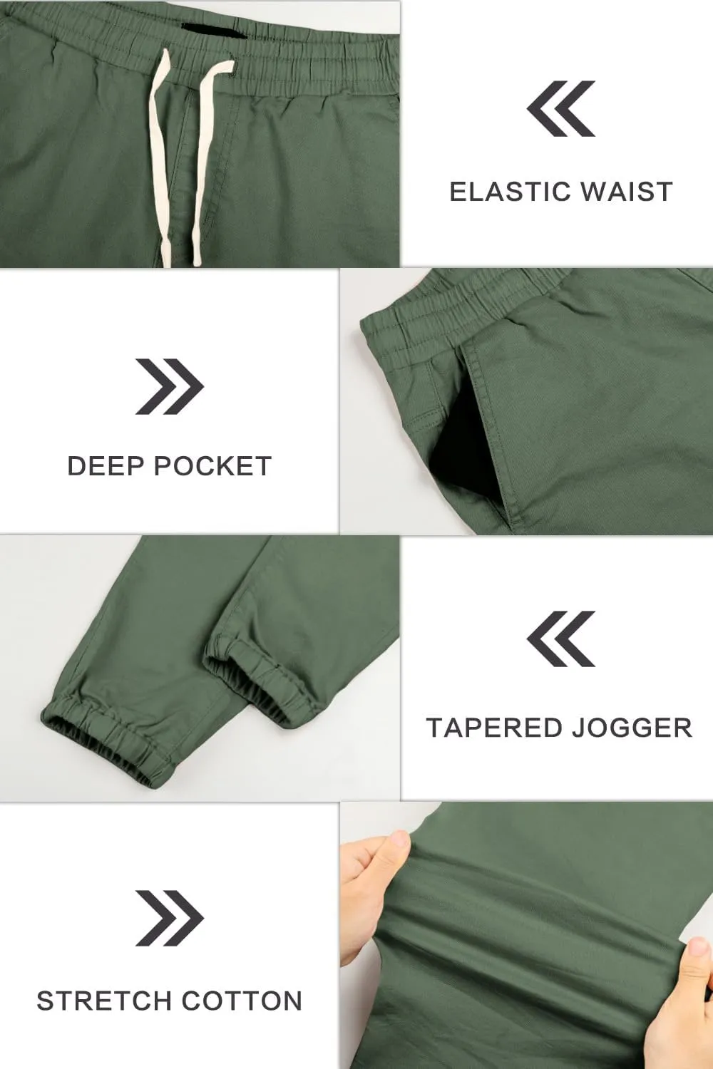 GINGTTO Mens Slim Fit Joggers Short Length Fitted Stretch Pants Elastic Waist Drawstring Tapered Leg