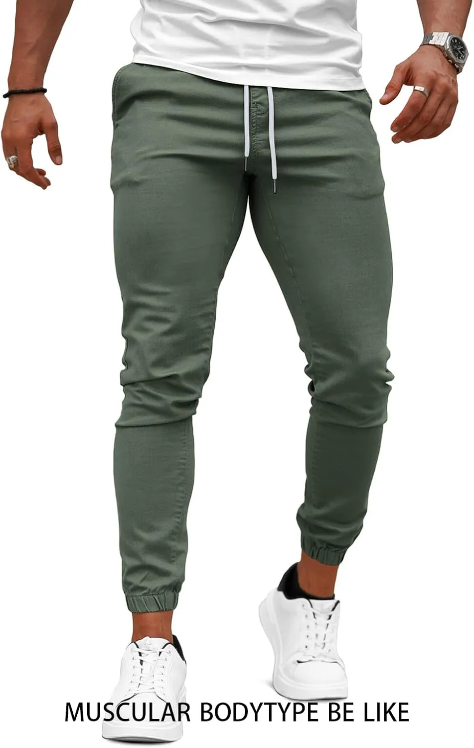 GINGTTO Mens Slim Fit Joggers Short Length Fitted Stretch Pants Elastic Waist Drawstring Tapered Leg