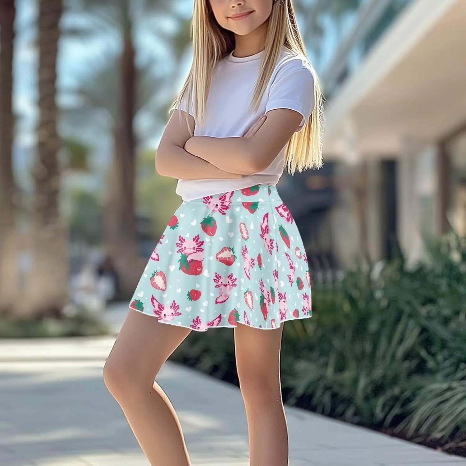Girls High Waisted Pleated Skirt with Pockets Athletic Tennis Skorts with Shorts 5-14 Years Old