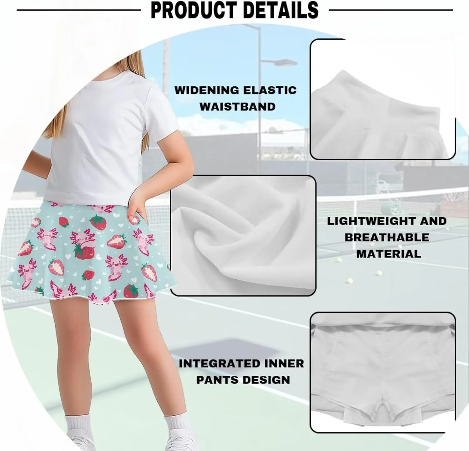 Girls High Waisted Pleated Skirt with Pockets Athletic Tennis Skorts with Shorts 5-14 Years Old