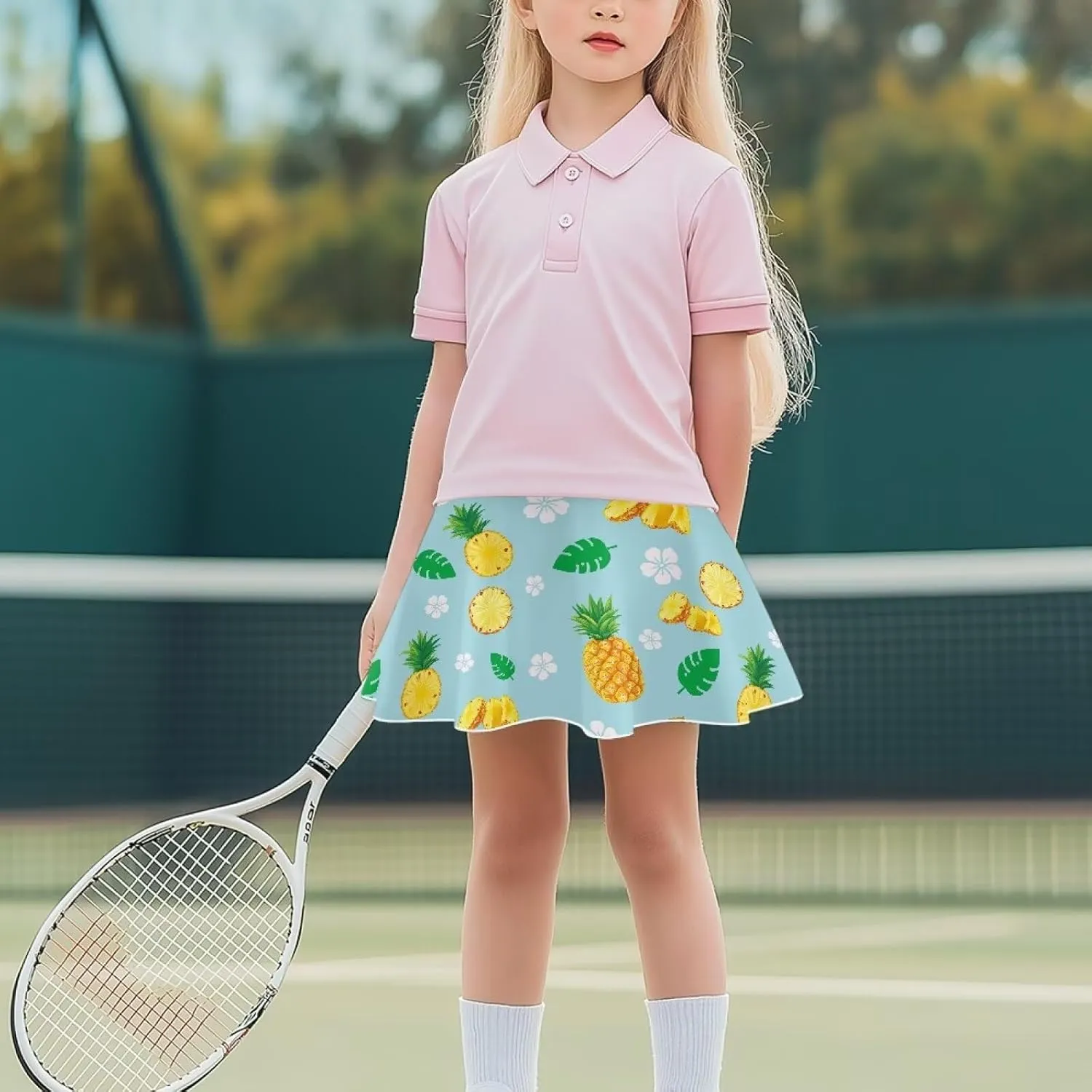 Girls Tennis Skirt with Built in Shorts Athletic Golf Skort with Pockets for Girls 5-14 Y