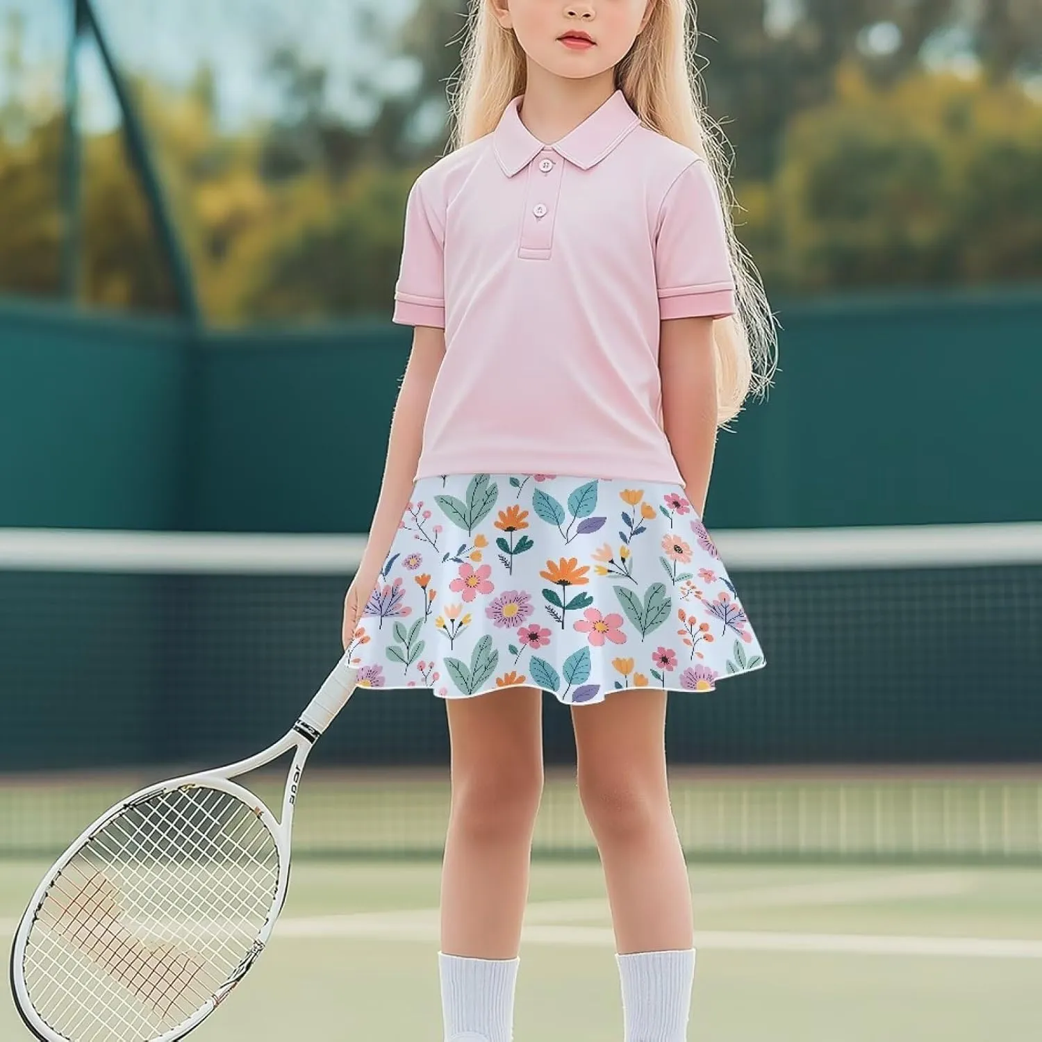 Girls Tennis Skirt with Built in Shorts Athletic Golf Skort with Pockets for Girls 5-14 Y