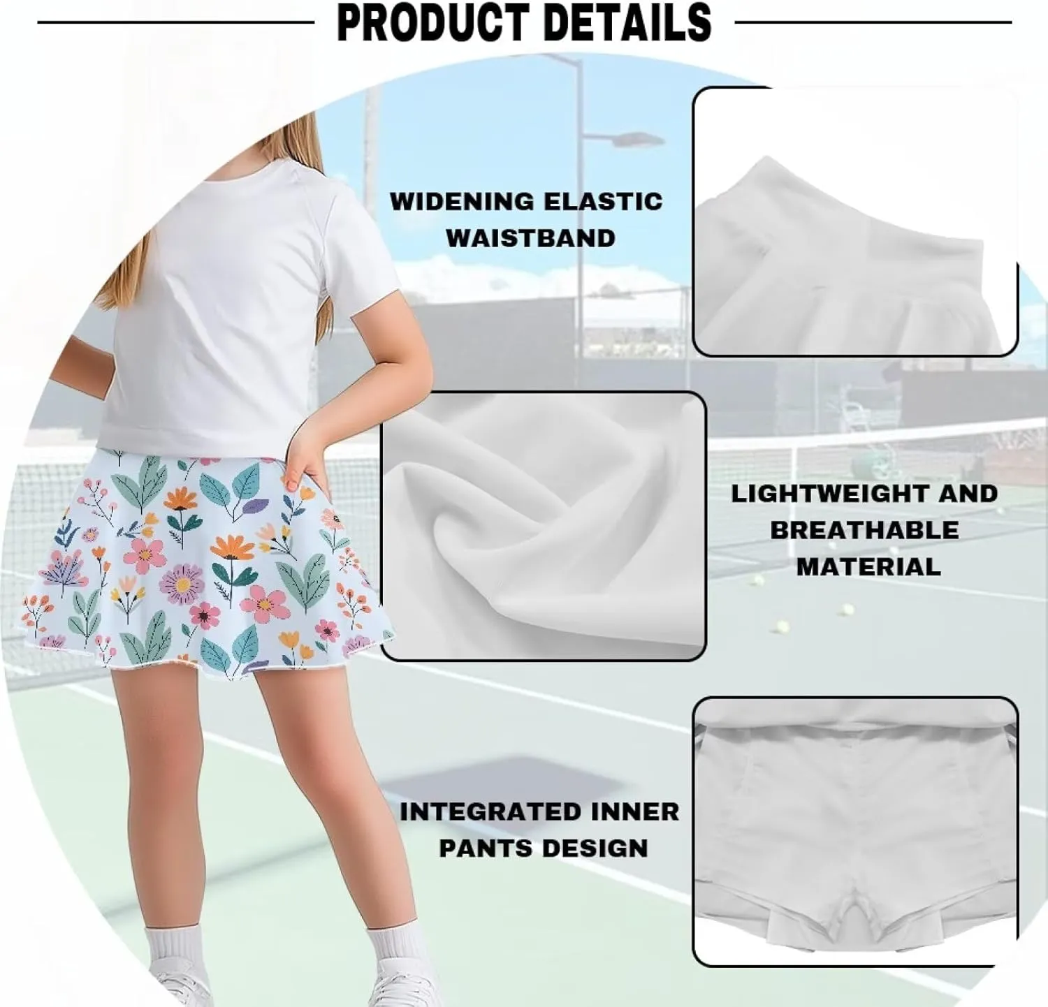 Girls Tennis Skirt with Built in Shorts Athletic Golf Skort with Pockets for Girls 5-14 Y