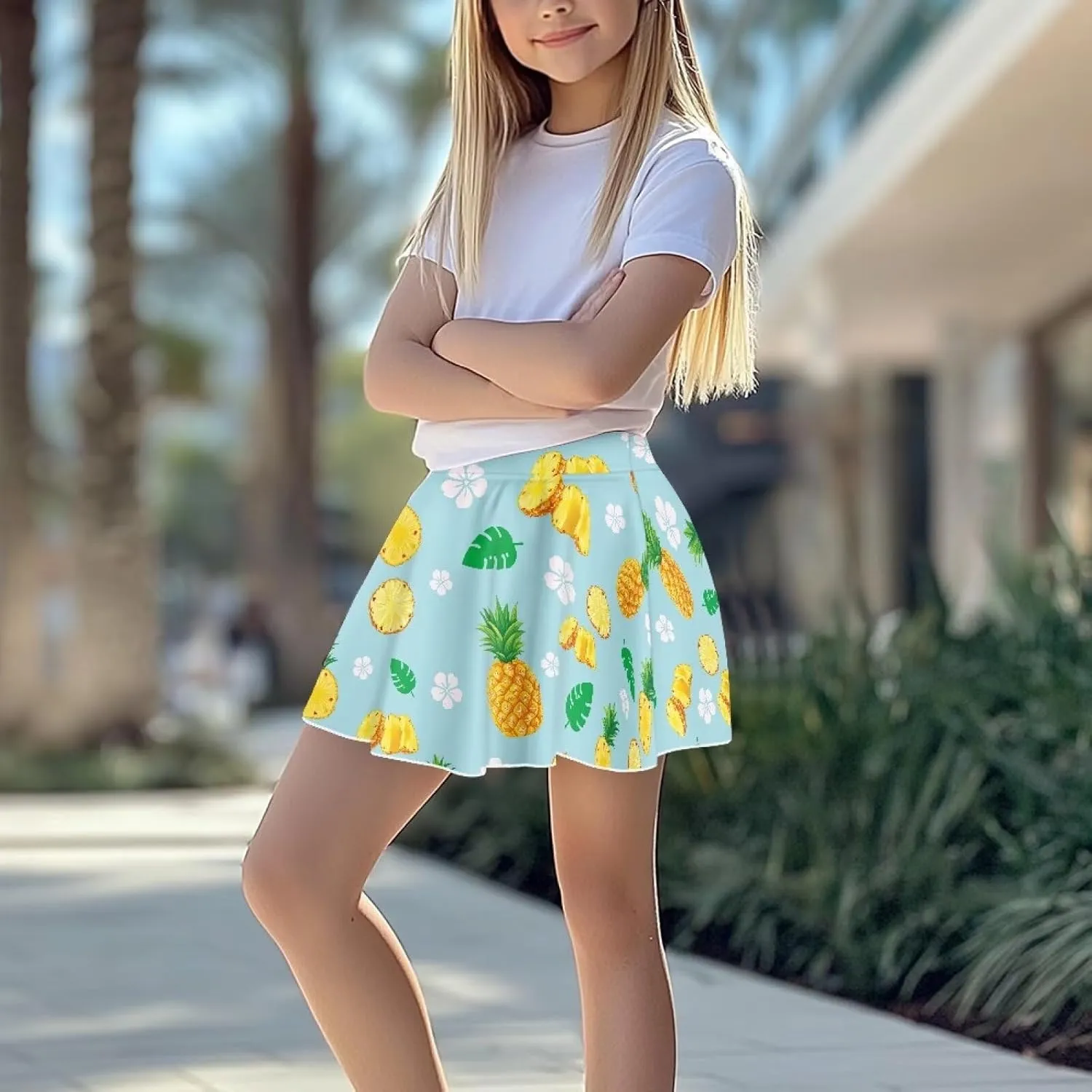 Girls Tennis Skirt with Built in Shorts Athletic Golf Skort with Pockets for Girls 5-14 Y