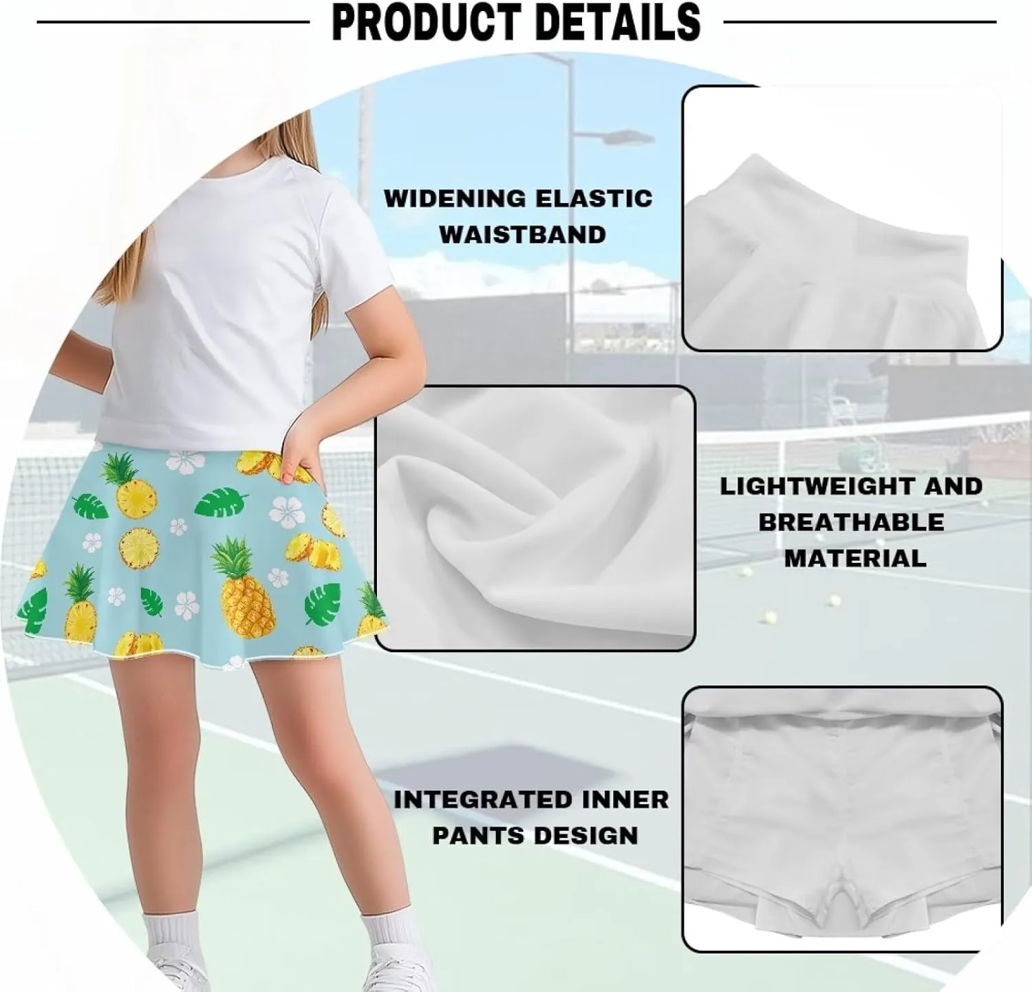Girls Tennis Skirt with Built in Shorts Athletic Golf Skort with Pockets for Girls 5-14 Y