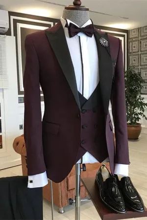 Glamorous Three Pieces Business Suits With Black Peaked Lapel Party Prom Suit