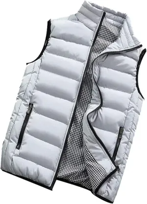 GOKKILRW Mens Outdoor Casual Stand Collar Padded Puffer Vest Warm Winter Waterproof Ski Jacket Cotton Padded Waistcoat
