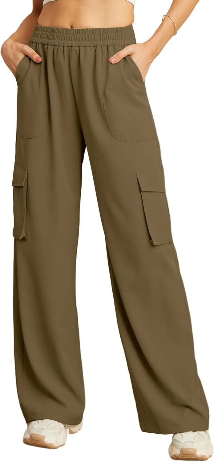 GRECERELLE Cargo Pants Women High Waisted Casual Wide Leg Womens Cargo Pants Baggy Y2K Cargos Pants with Pockets