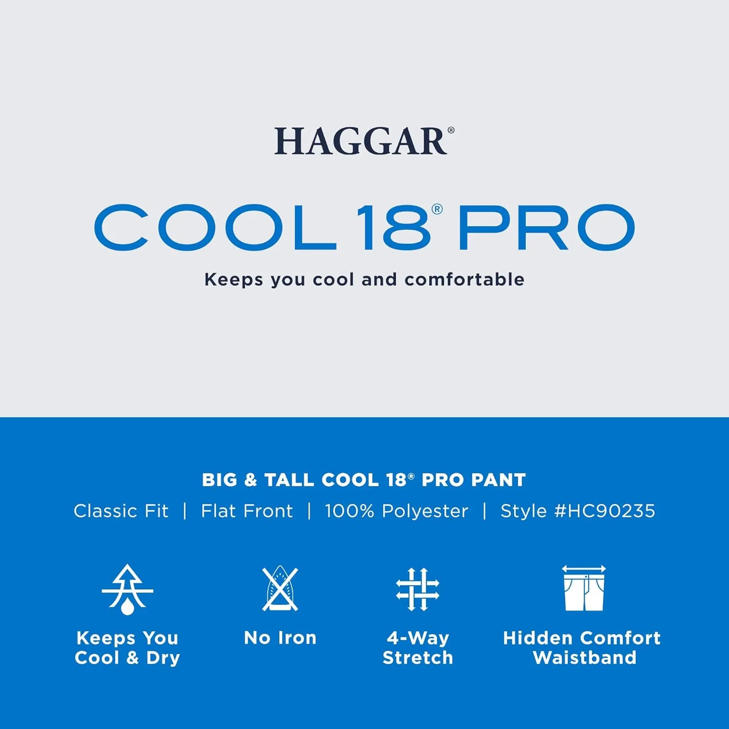 Haggar Men's Cool 18 Pro Classic Fit Flat Front Dress Casual Stretch Golf Pant (Regular and Big & Tall Sizes)