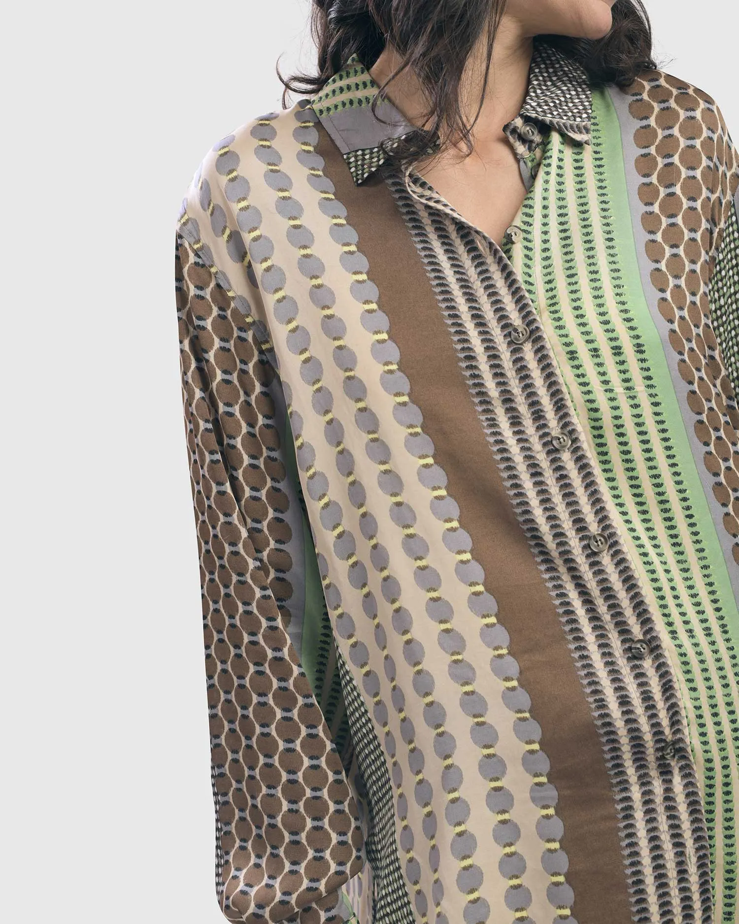 HALF BUTTON-UP TUNIC SHIRT, PISTACHIO by Alembika