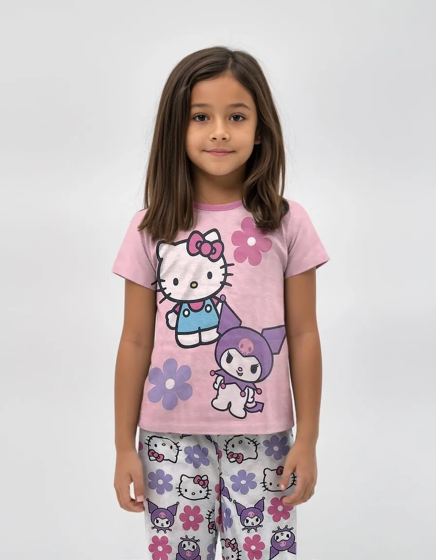 Hello Kitty Girls Pajama Set - 3 Piece Pants, T-Shirt & Shorts - Sleepwear PJ Set for Kids, Toddler Girl Pajamas