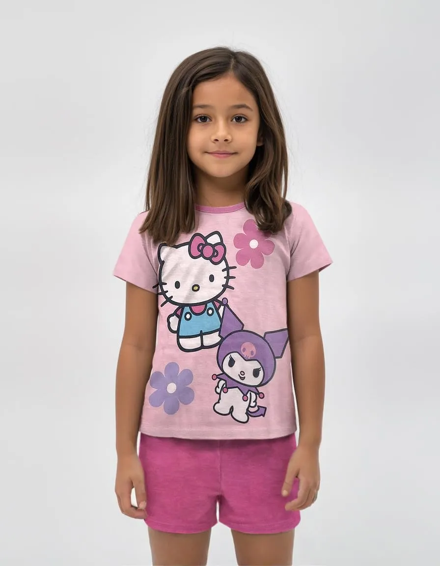 Hello Kitty Girls Pajama Set - 3 Piece Pants, T-Shirt & Shorts - Sleepwear PJ Set for Kids, Toddler Girl Pajamas