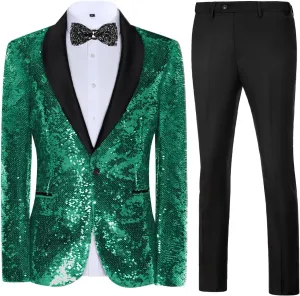 High-End Suits Men Sequins Tuxedo Sparkly Shawl Lapel Glitter 2 Pieces Blazer Pants Suit Party Dinner Prom Festival