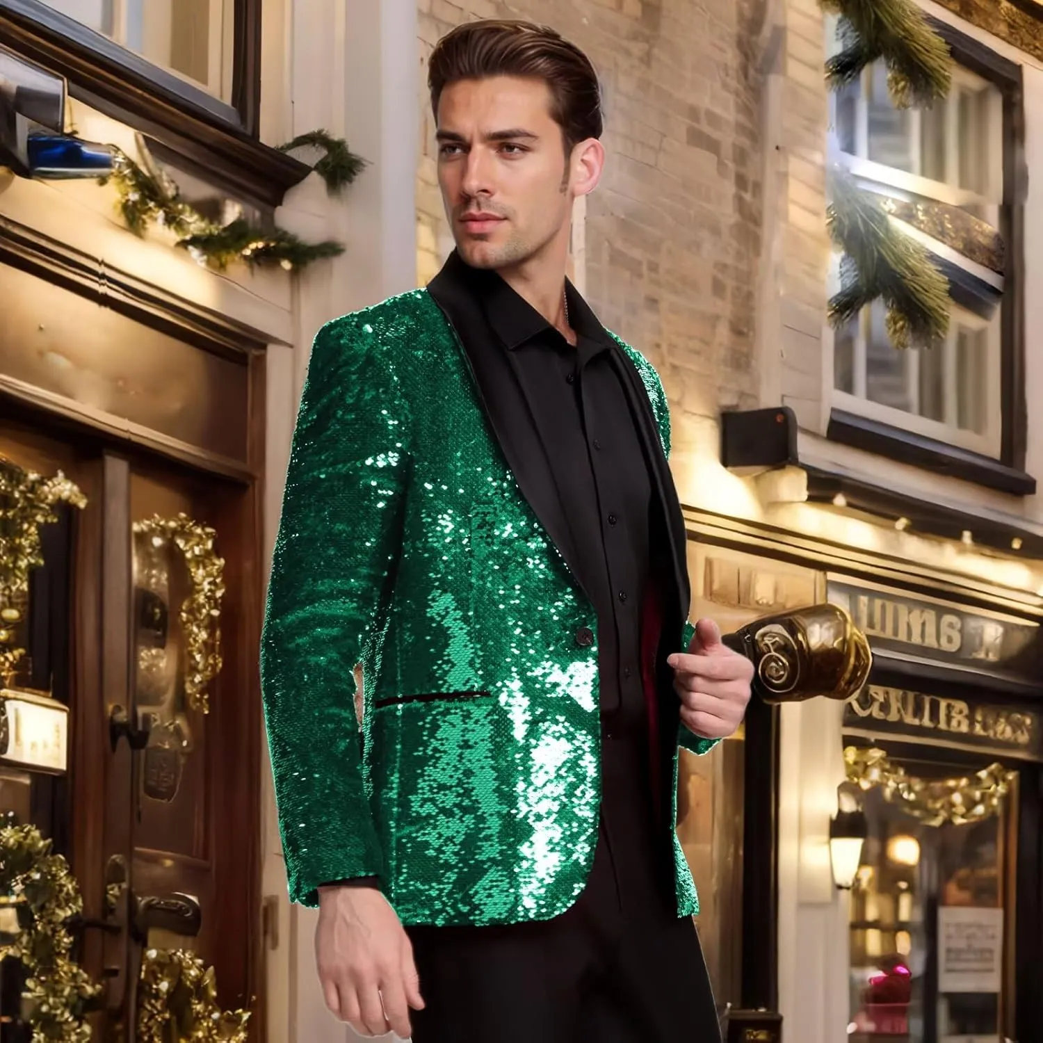 High-End Suits Men Sequins Tuxedo Sparkly Shawl Lapel Glitter 2 Pieces Blazer Pants Suit Party Dinner Prom Festival